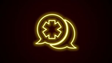 Doktor simgesiyle parlayan neon hattı diyaloğu siyah arkaplanda izole edildi. Doktor ve hasta diyaloğu. Sağlık hizmetleri hakkında danışmanlık. 4K Video hareketli grafik canlandırması
