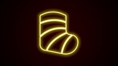 Parlayan neon çizgisi alçıtaşı siyah arka planda izole edilmiş tıbbi sağlık kırık bacak ikonu. 4K Video hareketli grafik canlandırması