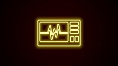 Siyah arkaplanda kardiyogram simgesi olan parlak neon hattı bilgisayar monitörü. Simge denetleniyor. Kalp atışı elle çizilmiş EKG monitörü. 4K Video hareketli grafik canlandırması