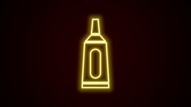 Parlayan neon hattı merhem tüp tıp ikonu siyah arkaplanda izole edilmiş. Tüp, kap, diş macunu, krem rengi. 4K Video hareketli grafik canlandırması