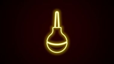 Parlayan neon hattı Enema simgesi siyah arkaplanda izole edildi. Plastik uçlu bir düşman. Tıbbi armut. 4K Video hareketli grafik canlandırması