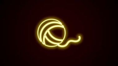 Parlayan neon çizgisi iplik topu simgesi siyah arkaplanda izole edildi. El yapımı, örgü ya da terzi için etiket. 4K Video hareketli grafik canlandırması