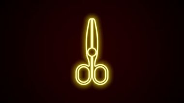 Parlayan neon hattı makas simgesi siyah arkaplanda izole edildi. Terzi sembolü. Alet kesme işareti. 4K Video hareketli grafik canlandırması