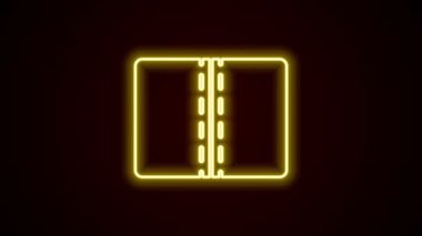 Parlayan neon hattı Tekstil kumaş rulo simgesi siyah arkaplanda izole edildi. Yuvarlan, paspas, halı, halı, halı ya da kağıt rulo ikonu. 4K Video hareketli grafik canlandırması