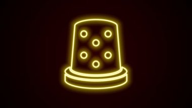Siyah arkaplanda izole edilmiş ikon dikmek için parlayan neon hattı Thimble. 4K Video hareketli grafik canlandırması