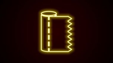Parlayan neon hattı Tekstil kumaş rulo simgesi siyah arkaplanda izole edildi. Yuvarlan, paspas, halı, halı, halı ya da kağıt rulo ikonu. 4K Video hareketli grafik canlandırması