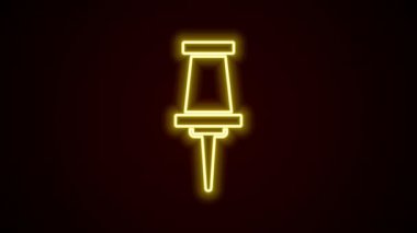 Parlayan neon çizgisi siyah arkaplanda Push pin simgesi izole edildi. Raptiye işareti. 4K Video hareketli grafik canlandırması