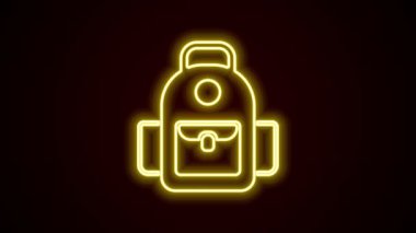 Parlayan neon çizgisi okul sırt çantası simgesi siyah arkaplanda izole edildi. 4K Video hareketli grafik canlandırması
