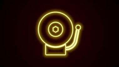 Parlayan neon hattı alarm zili simgesi siyah arkaplanda izole edildi. Alarm sembolü, servis zili, el zili işareti, uyarı sembolü. 4K Video hareketli grafik canlandırması