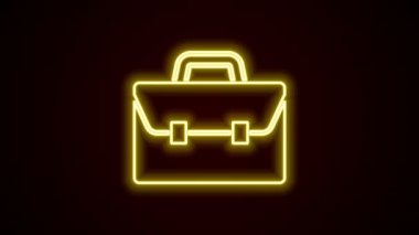 Parlayan neon hattı evrak çantası simgesi siyah arkaplanda izole edildi. İş ilanı. İş portföyü. 4K Video hareketli grafik canlandırması