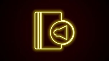 Parlayan neon hattı Ses kitabı simgesi siyah arkaplanda izole edildi. Kulaklıklı kitap. Ses rehberi işareti. Çevrimiçi öğrenme kavramı. 4K Video hareketli grafik canlandırması