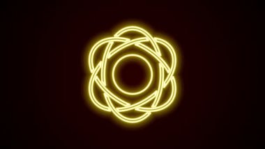 Parlayan neon hattı Atom simgesi siyah arkaplanda izole edildi. Bilimin, eğitimin, nükleer fiziğin, bilimsel araştırmaların sembolü. 4K Video hareketli grafik canlandırması
