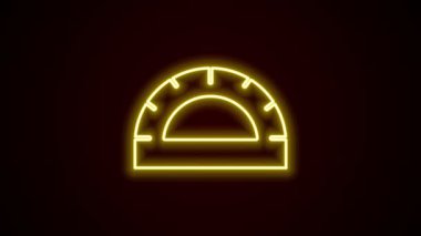 Siyah arkaplanda izole edilmiş derece simgesini ölçmek için parlayan neon hattı Protektör ızgarası. Eğim ölçer. Ölçme aleti. Geometrik sembol. 4K Video hareketli grafik canlandırması