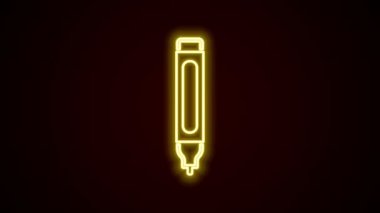 Parlayan neon çizgisi kalem simgesi siyah arkaplanda izole edildi. 4K Video hareketli grafik canlandırması