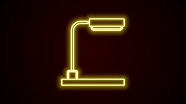 Parlayan neon çizgisi masa lambası simgesi siyah arkaplanda izole edildi. 4K Video hareketli grafik canlandırması