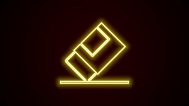 Parlayan neon çizgisi silgisi veya siyah arkaplanda izole edilmiş kauçuk simge. 4K Video hareketli grafik canlandırması