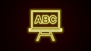 Parlayan neon çizgisi kireç taşı simgesi siyah arkaplanda izole edildi. Okul karatahtası. 4K Video hareketli grafik canlandırması