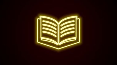Parlayan neon hattı Açık kitap simgesi siyah arkaplanda izole edildi. 4K Video hareketli grafik canlandırması