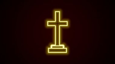 Siyah zemin üzerinde çapraz simge izole edilmiş parlak neon çizgisi Grave. 4K Video hareketli grafik canlandırması