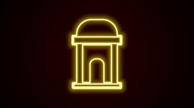 Parlayan neon hattı Eski kripto simgesi siyah arkaplanda izole edildi. Mezarlık sembolü. Merhumun gömülmesi için mezarlık ya da mezarlık. 4K Video hareketli grafik canlandırması