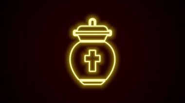 Parlayan neon hattı Cenaze Vazosu simgesi siyah arkaplanda izole edildi. Yakma ve gömme kapları, kolumbaryum vazolar, küllü kavanozlar ve kaplar. 4K Video hareketli grafik canlandırması