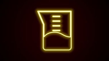 Parlayan neon çizgisi laboratuvar cam örtüsü ya da beher ikonu siyah arkaplanda izole edilmiş. 4K Video hareketli grafik canlandırması
