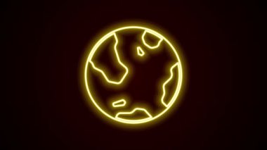 Parlayan neon çizgisi Dünya ikonu siyah arka planda izole edildi. Dünya ya da Dünya işareti. Küresel internet sembolü. Geometrik şekiller. 4K Video hareketli grafik canlandırması