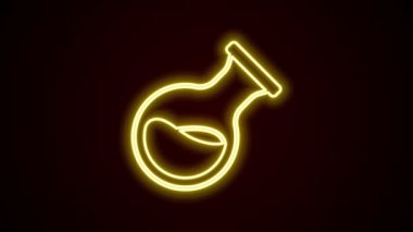 Parlayan neon hattı test tüpü ve kimyasal test ikonu siyah arkaplanda izole edildi. Laboratuvar cam levhası. 4K Video hareketli grafik canlandırması