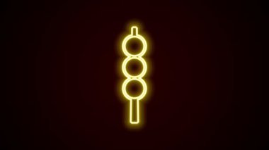 Parlayan neon çizgisi Köfteler tahta çubuk ikonu üzerinde siyah arka planda izole edilmiş. Etli şiş. 4K Video Hareketi Grafik Canlandırma Vektörü