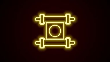Parlayan neon çizgisi Kararname, kağıt, parşömen, parşömen simgesi siyah arkaplanda izole edilmiş. Çin parşömeni. 4K Video hareketli grafik canlandırması