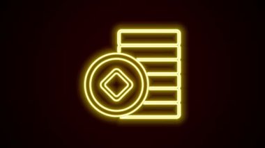 Parlayan neon hattı Çin Yuan para birimi sembolü simgesi siyah arkaplanda izole edildi. Bozuk para. Bankacılık işareti. Para sembolü. 4K Video hareketli grafik canlandırması