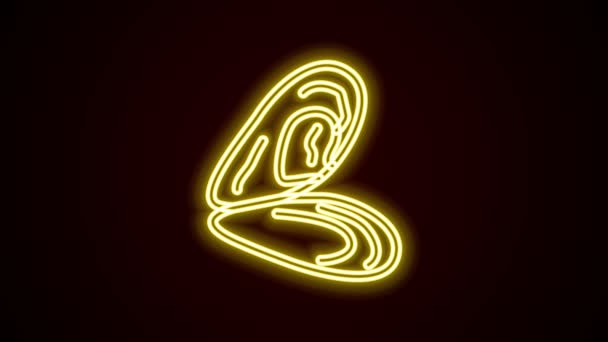 Gloeiende neon lijn Mossel pictogram geïsoleerd op zwarte achtergrond. Verse heerlijke zeevruchten. 4K Video motion grafische animatie — Stockvideo