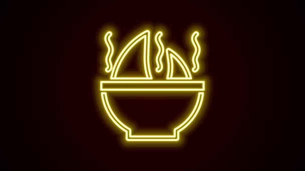 Glowing neon line Shark fin soup icon isolated on black background. 4K Video motion graphic animation — Stock Video