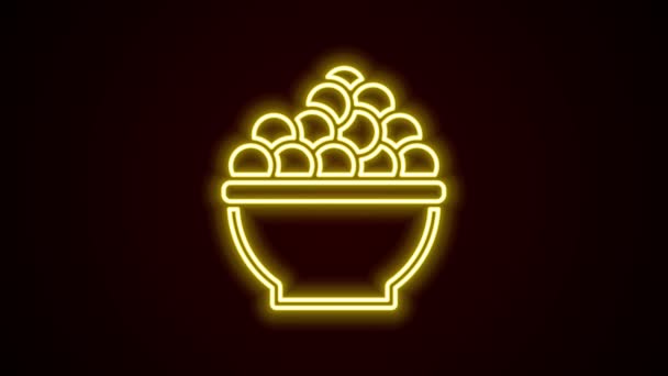 Glödande neon linje kaviar ikon isolerad på svart bakgrund. 4K Video motion grafisk animation — Stockvideo