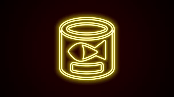 Zářící neonová čára Konzervované ryby ikona izolované na černém pozadí. Grafická animace pohybu videa 4K — Stock video