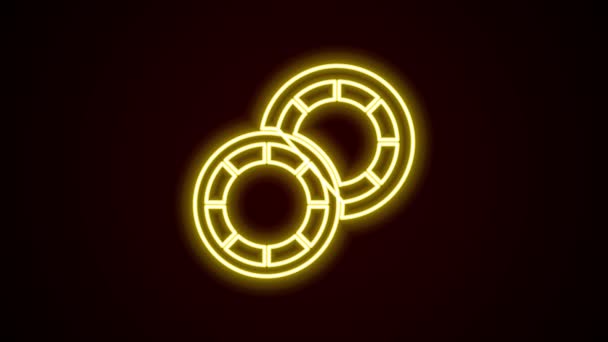Lumineux néon ligne Casino puces icône isolée sur fond noir. Casino de jeu. Animation graphique de mouvement vidéo 4K — Video