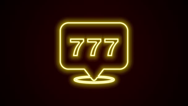 Linea al neon incandescente Slot machine con fortunato sette jackpot icona isolato su sfondo nero. Animazione grafica 4K Video motion — Video Stock