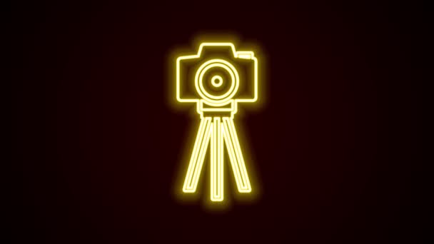 Φωτεινή γραμμή νέον Εικόνα φωτογραφικής μηχανής που απομονώνεται σε μαύρο φόντο. Φωτογραφία κάμερα. Ψηφιακή φωτογραφία. 4K Γραφική κίνηση κίνησης βίντεο — Αρχείο Βίντεο