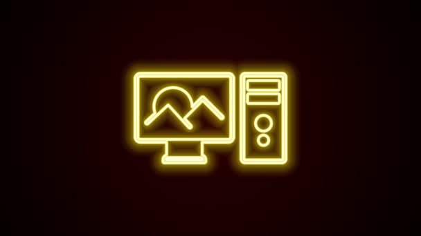 Leuchtende Leuchtschrift Foto Retusche Symbol isoliert auf schwarzem Hintergrund. Fotograf, Fotograf, Retusche-Ikone. 4K Video Motion Grafik Animation — Stockvideo
