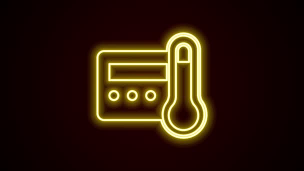 Zářící neonová čára Ikona termostatu izolovaná na černém pozadí. Kontrola teploty. Grafická animace pohybu videa 4K — Stock video