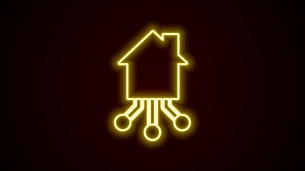 Glowing neon line Smart home icon isolated on black background. Remote control. 4K Video motion graphic animation — Stock Video