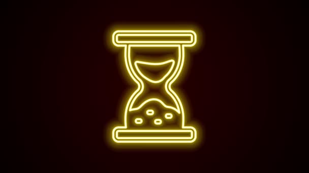 Parlayan neon çizgisi. Siyah zemin üzerinde kum ikonu olan eski kum saati. Kum saati işareti. İş ve zaman yönetimi kavramı. 4K Video hareketli grafik canlandırması — Stok video