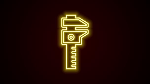 Gloeiende neon lijn Calliper of caliper en schaal pictogram geïsoleerd op zwarte achtergrond. Precisie meetinstrumenten. 4K Video motion grafische animatie — Stockvideo