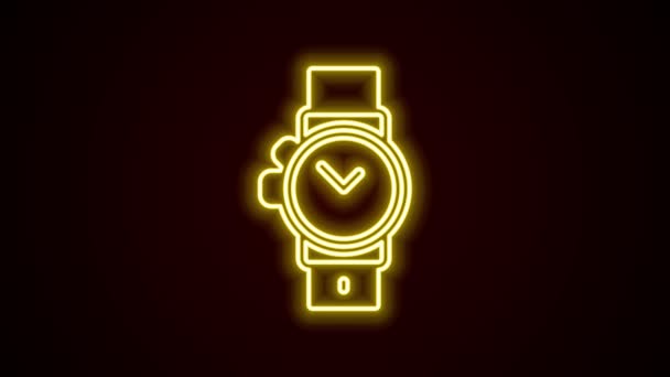 Linea fluorescente icona orologio da polso isolato su sfondo nero. Icona dell'orologio da polso. Animazione grafica 4K Video motion — Video Stock