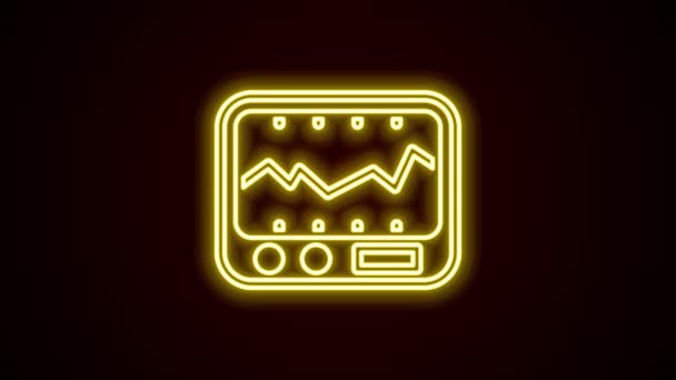 Línea de neón brillante Icono del instrumento de medición eléctrico aislado sobre fondo negro. Dispositivos analógicos. Investigación de laboratorio de dispositivos de medición. Animación gráfica de vídeo 4K — Vídeos de Stock