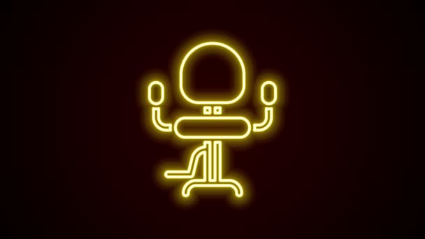 Gloeiende neon lijn Barbershop stoel pictogram geïsoleerd op zwarte achtergrond. Barber fauteuil teken. 4K Video motion grafische animatie — Stockvideo