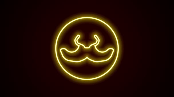 Világító neon vonal Bajusz ikon elszigetelt fekete háttér. Borbélyüzlet szimbólum. Arcszőrzet. 4K Videó mozgás grafikus animáció — Stock videók