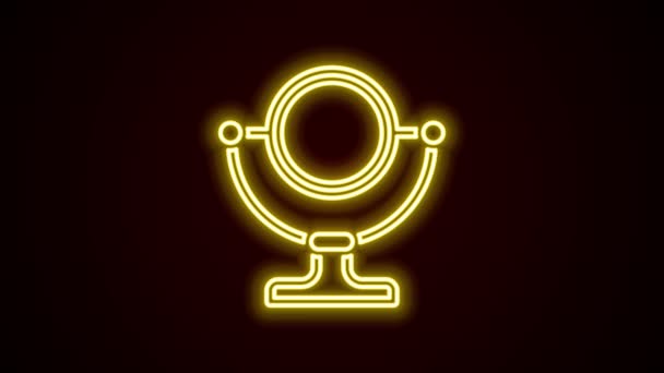 Glowing neon line Round makeup mirror icon isolated on black background. 4K Video motion graphic animation — Stock Video