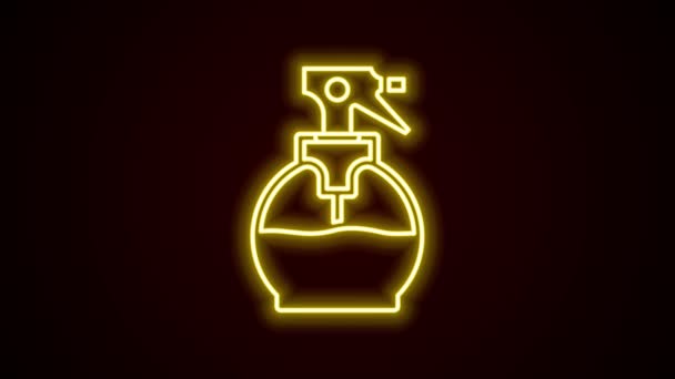 发亮的霓虹灯线发型师手枪喷雾瓶与水图标隔离在黑色背景。4K视频运动图形动画 — 图库视频影像