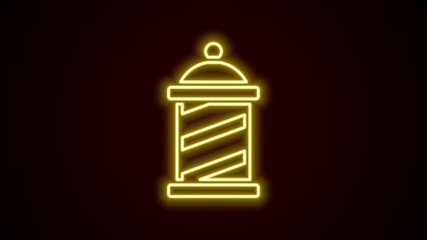 Linha de néon brilhante ícone pólo loja Barbeiro clássico isolado no fundo preto. Símbolo do poste da barbearia. Animação gráfica em movimento de vídeo 4K — Vídeo de Stock